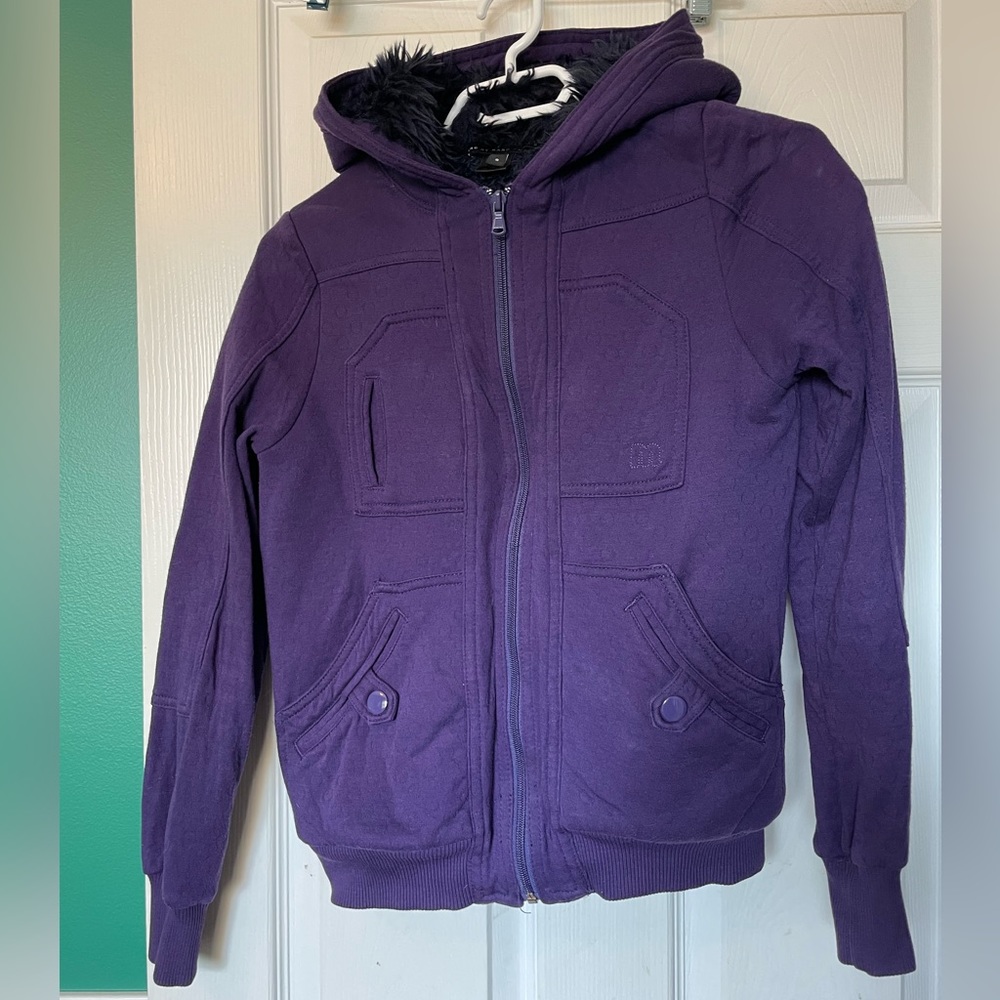 Fuzzy Faux Fur Lined Purple Marc by Marc Jacobs Hoodie Zip-up